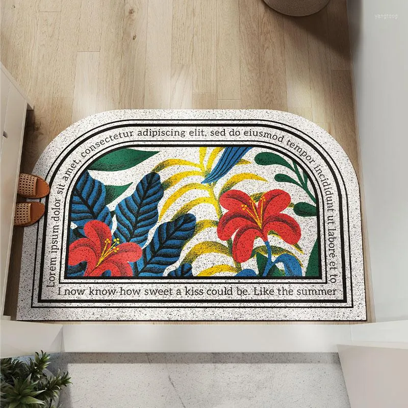 Tappeti Zerbino d'ingresso in PVC per esterni Antiusura per interni Antiscivolo Tappeti per tappeti da bagno Tappetini per porte di benvenuto stampati a fiori 60 90 cm