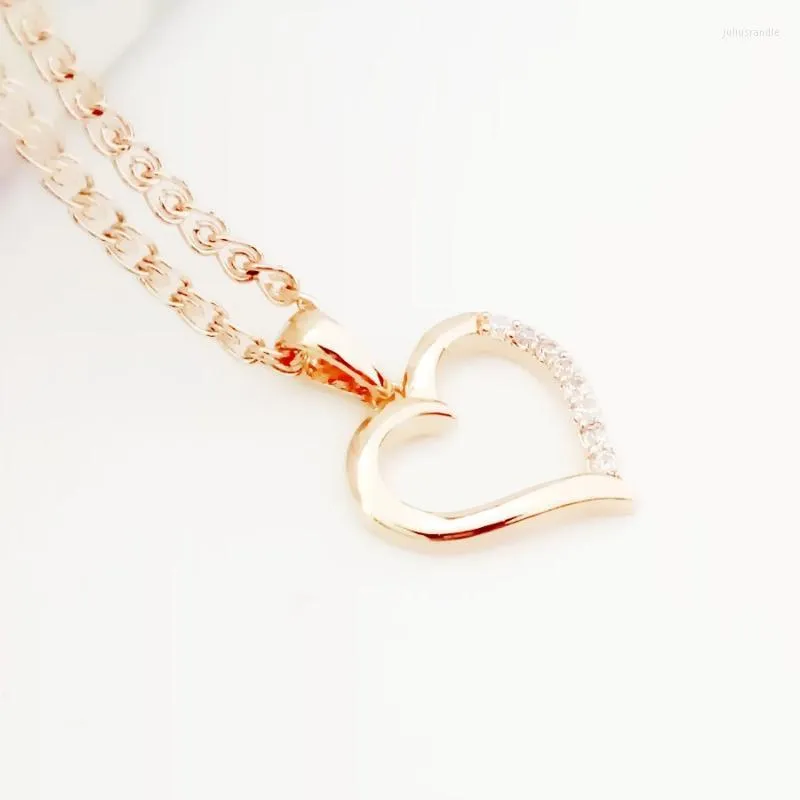 H￤nge halsband hj￤rta form kvinnor 585 rosguld f￤rg smycken trendiga kubiska zirkon lady halsband h￤ngen