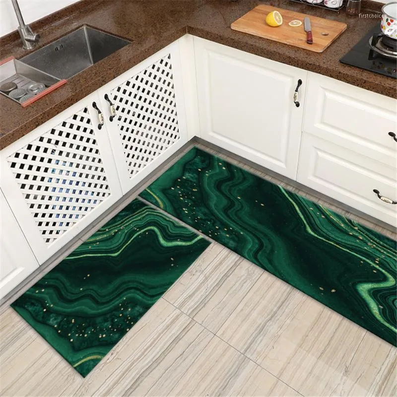 카펫 추상 초록 대리석 녹색 슬립 부엌 매트 북유럽 스타일 복도 소프트 플란넬 목욕 흡수성 긴 발코니 바닥