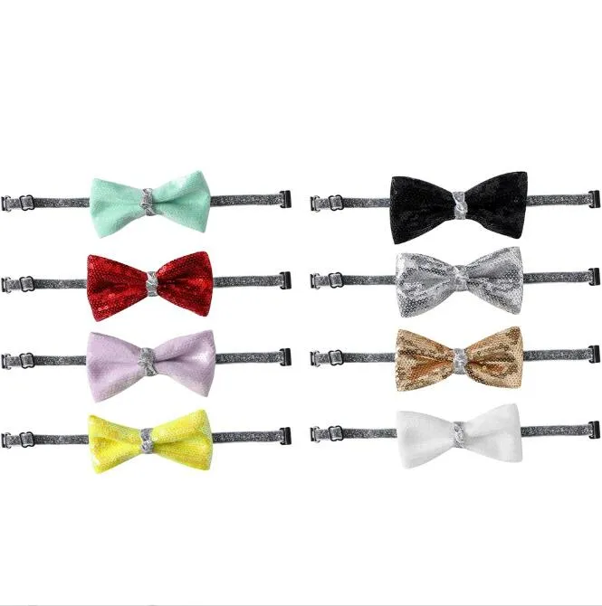 Abbigliamento per cani Cravatta per animali domestici Papillon per cani con paillettes Simpatico papillon elastico per cani Cravatta per colletto per forniture di accessori per matrimoni di Natale di compleanno