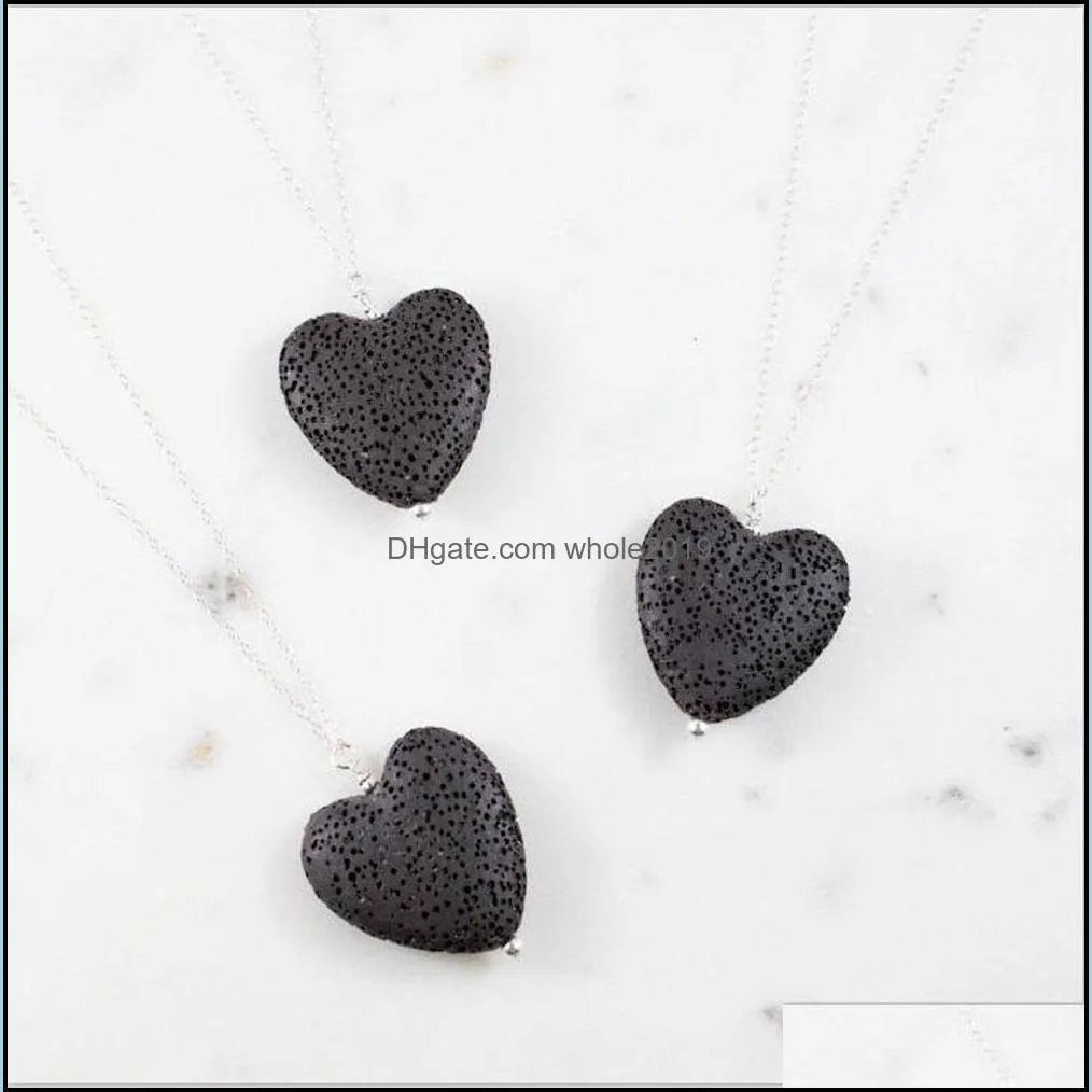 Colares pendentes Moda Love Heart Colar de óleo essencial Jóias de aromaterapia de aromaterapia Black Lava Stone Longa Correnturas N DHSELLER2010 DHWVQ