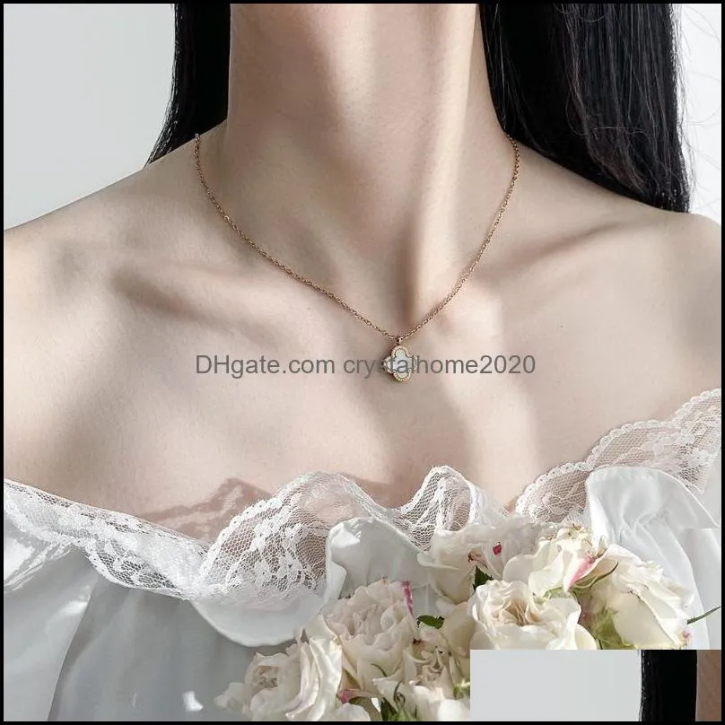 Pulseras de encanto Collar para mujer Acero inoxidable trébol de cuatro hojas Caqueta de clavícula natural Valentín Día High-En Crystalhome2020 Dhlk1