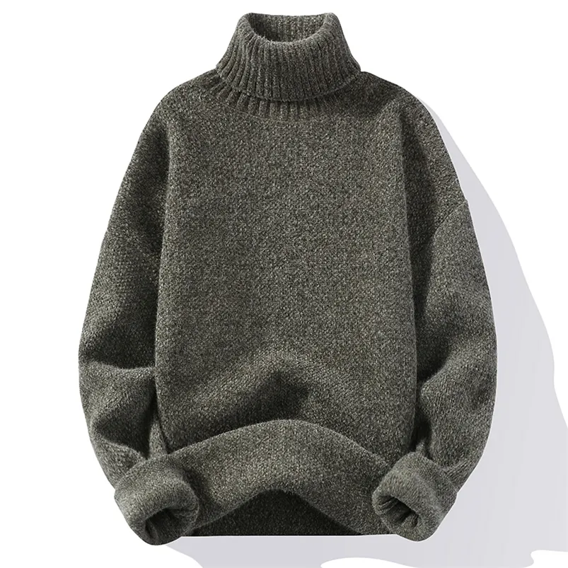 Men's Sweaters Musim Dingin Pria Hangat Turtleneck Sweater Slim Rajutan Leher Tinggi Pullover Gugur Warna Solid Kasual Pakaian Rajut 220830