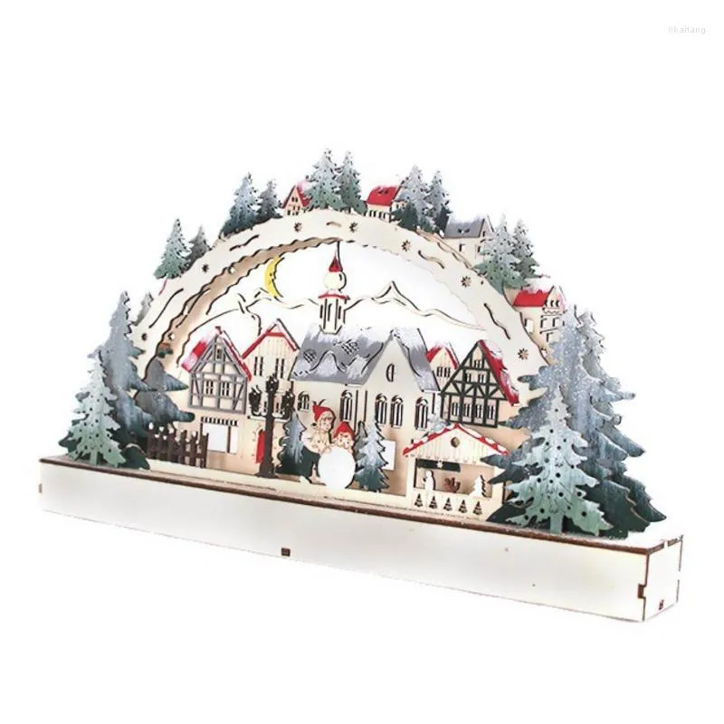 Décorations de noël, ornements de Table pour maison éclairée, centres de Table en bois, LED, Figurine de dîner de vacances