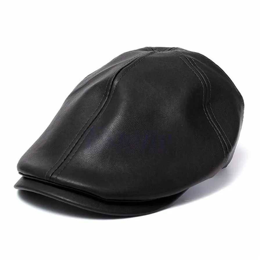 الكامل من الرجال Ivy Cap Faux Leather Bunnet Newsboy Beret Cabbie Gatsby Flat Golf Hat280Q
