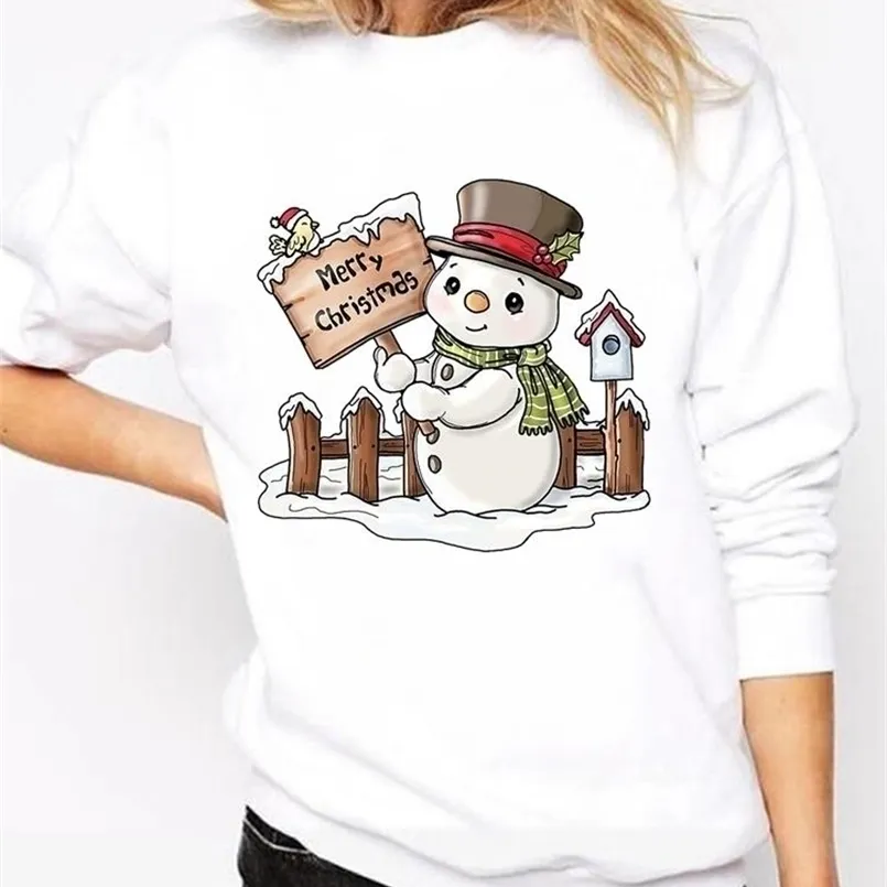 レディースTシャツ冬の雪だるま漫画甘い女性グラフィックスウェットシャツホリデーメリークリスマスファッション服カジュアルメスプリントプルオーバー220829