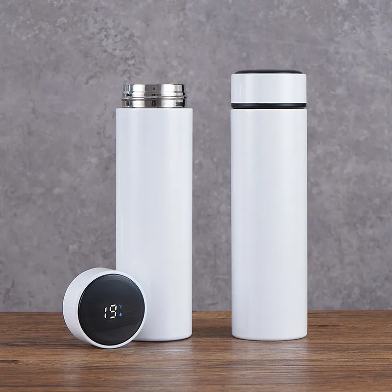Kreativität Sublimation Blanks Tumbler Smart Wasserflasche 500 ml Edelstahl gerade Vakuumflasche Kaffeetasse mit LED-Touch-Display Temperatur Geschenk