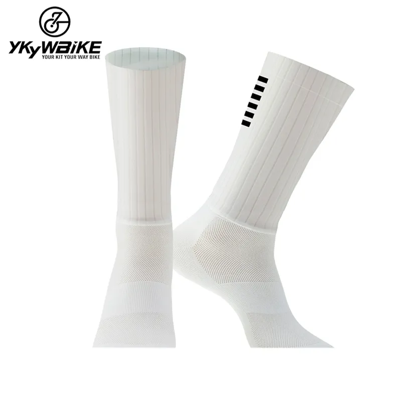 FINS handskar Ykywbike Anti Slip Silicone Aero Socks Whiteline Cycling Socks Men Bicycle Sport Running Bike Socks 220830