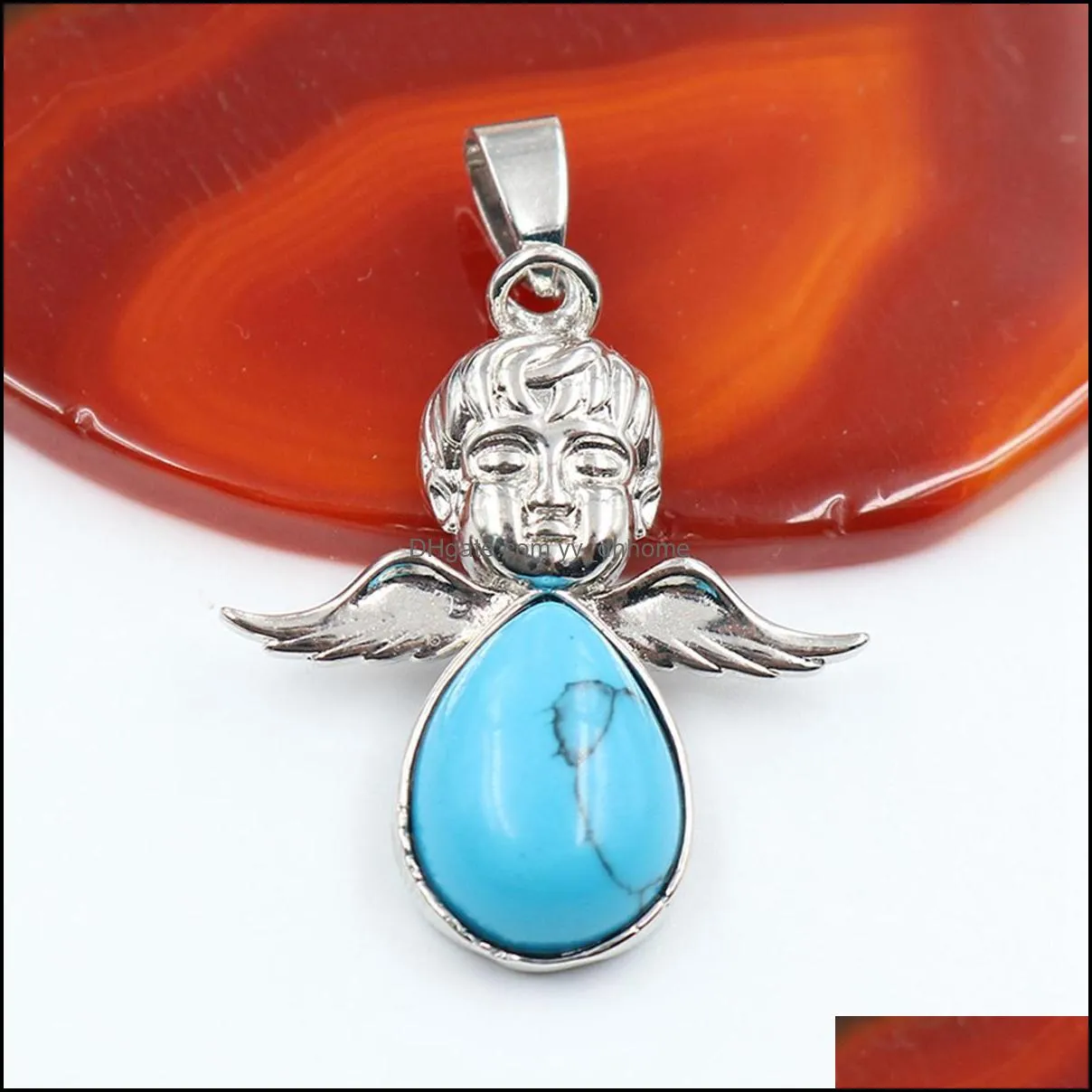Pendant Necklaces Little Angel Pendant Lady Girl Fashion Sweet Temperament Necklace Stainless Steel Natural Stone Drop D Dhseller2010 Dhyiq