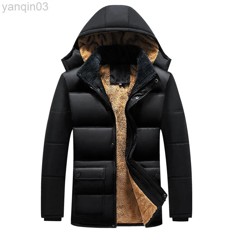 Men's Jackets Winter Cotton Lined Middle-Aged Older Clothing 2022 New Casual Thick Warm Hooded cotton Jacket NBH648 L220830