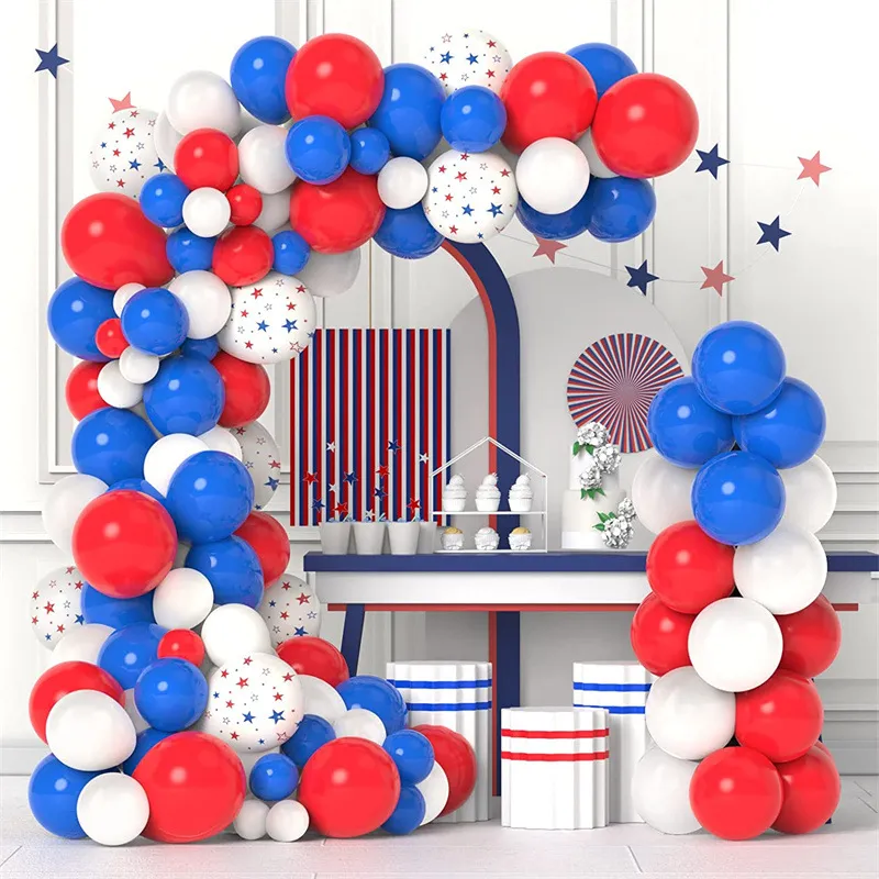 Partydekor rot weiß blau Luftballons Garland Arch Kit Star Latexballons 4. Juli Independence Day Patriotisch Jubiläum Baseball Geburtstagsbedarf MJ0786