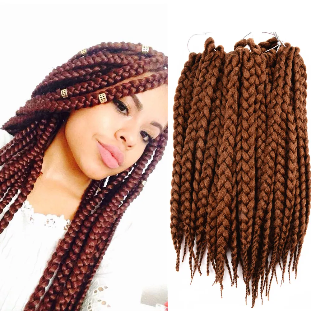 14 tums virkad box flätor hår 80 g/st Pre Looped Braid Goddess Hair Extensions Rak För Svarta Kvinnor Virkningsbunt LS21