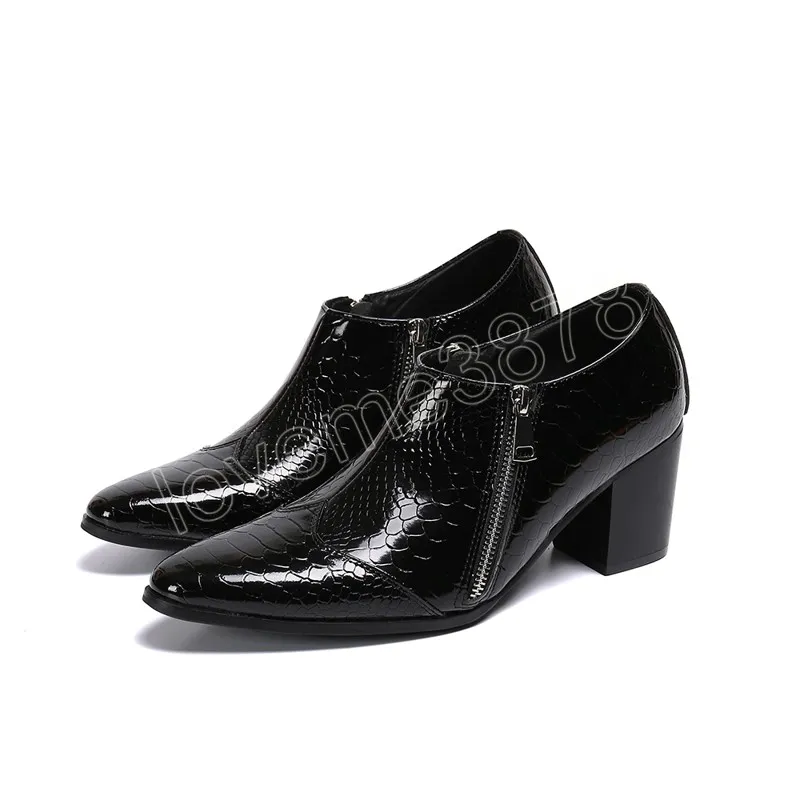 Mens Black High Heel Leather Men Church Shoes With Thick Heels Perfect