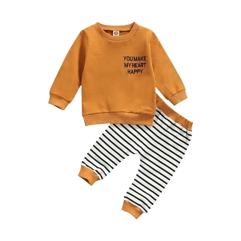 Clothing Sets Citgeett Autumn Infant Baby Boys Girls Casual Sweatshirt and Trousers Set Letter Long Sleeve Tops Stripe Pants Clothes Set 220830