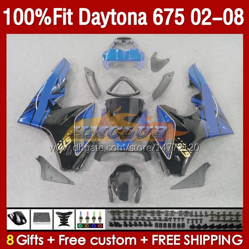 Daytona-675の注射フェアリング02-08 Daytona 675 R 675R 02 03 03 05 06 08 BODYWORK 148NO.52 Daytona675 2002 2003 2004 2005 2006 2008 OEM Body Kit Blue Black Blk Blk