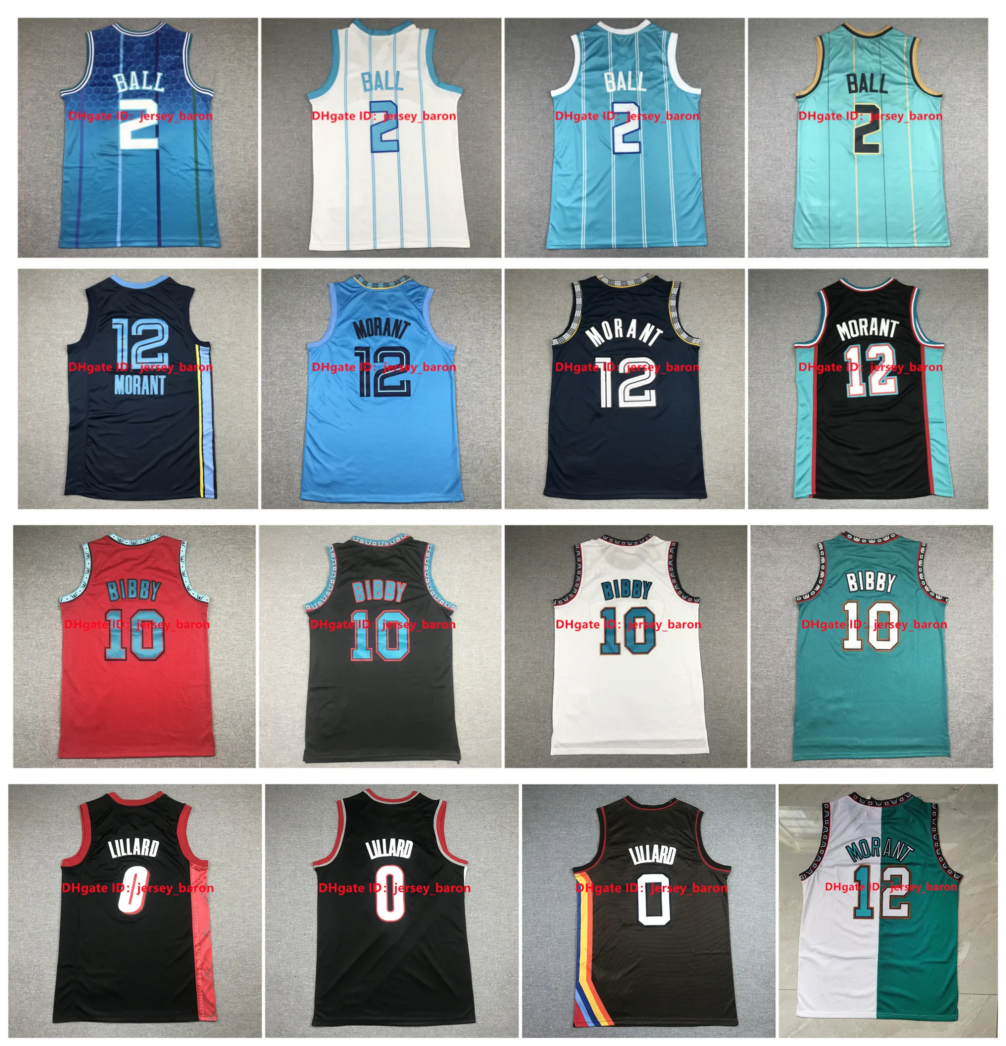 SL Ja Morant Basketball Jersey Lamelo Ball Mike 10 Bibby Hornet Damian 0 Lillard Memphi Grizzlie Green White Blue Size S-XXL