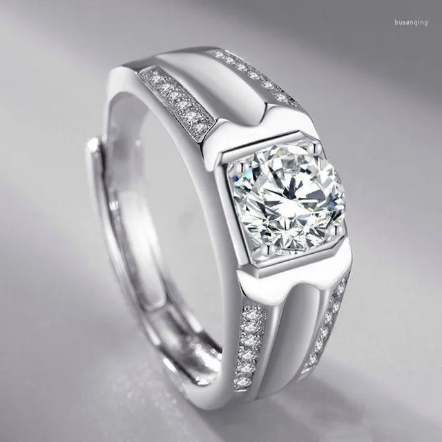 Wedding Rings Men's Ring Silver Color Plated Platinum Domineering Imitation Moissanite Zircon Fashion Valentine's Day Birthday Gift