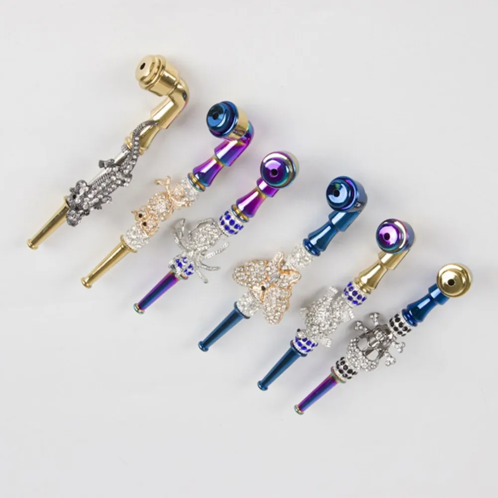 Diamon Sparkly Smoking Metal Pipes Herb Tobacco Halloween Animals Zinc Alloy Pipe Portable Creative Hand pipes