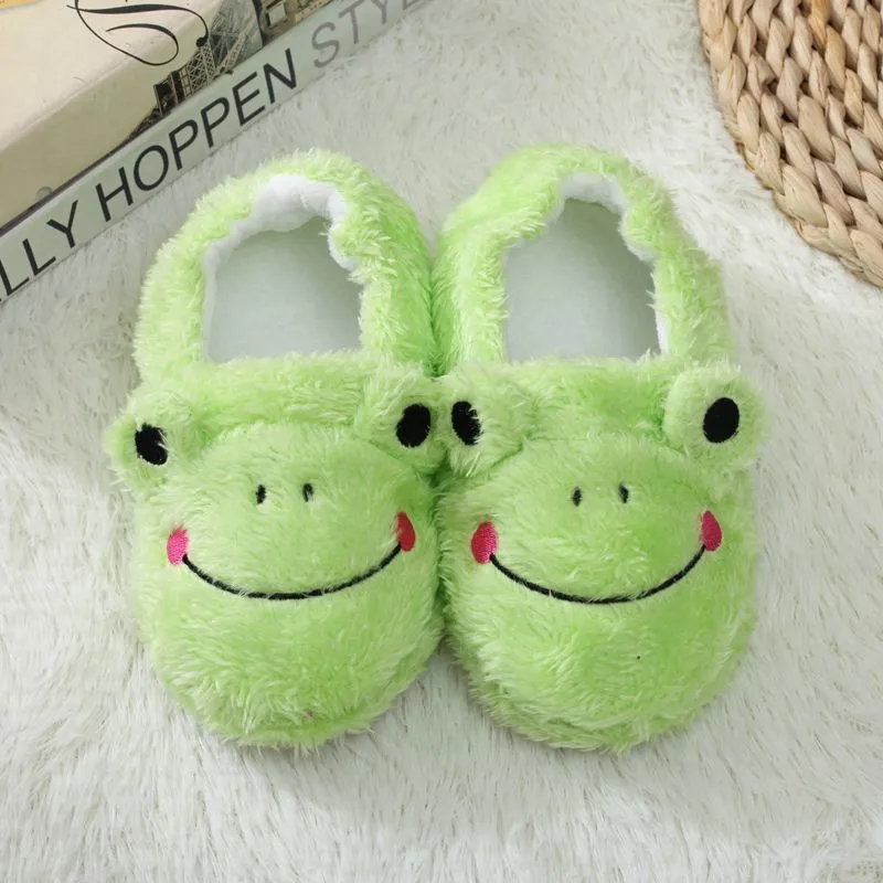 Slipper Toddler Boy Slippers Cartoon Frog Plush Warm Shoe Little Kids Loafers Winter House Shoes Girl Soft Rubber Sole Home Footwea 220830