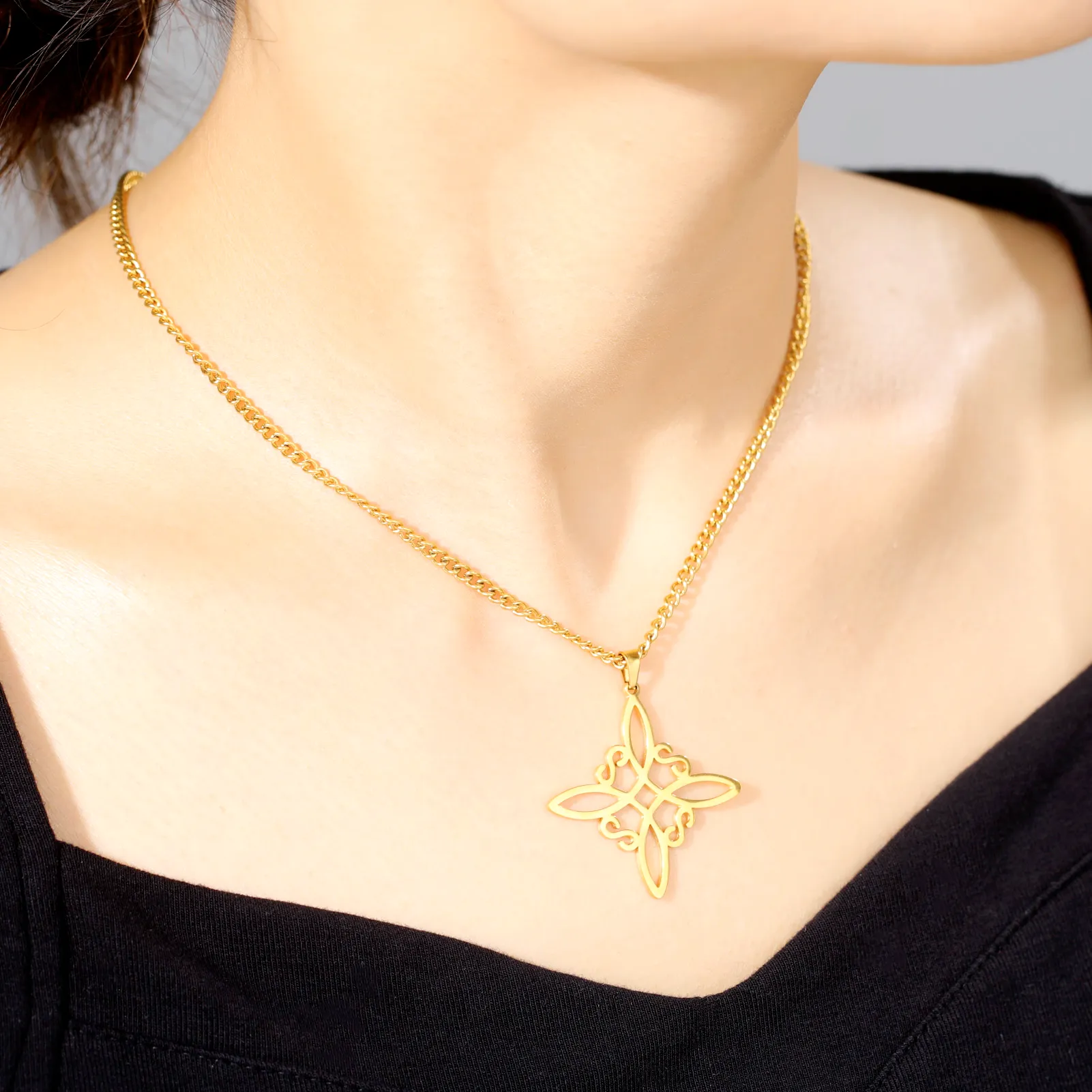 Pendant Silver Necklaces Color Witch Knot Necklace Witchcraft Stainless ...