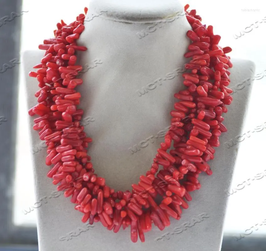 Chains Z11993 5Row 19'' Red Coral Tree-Branch Necklace