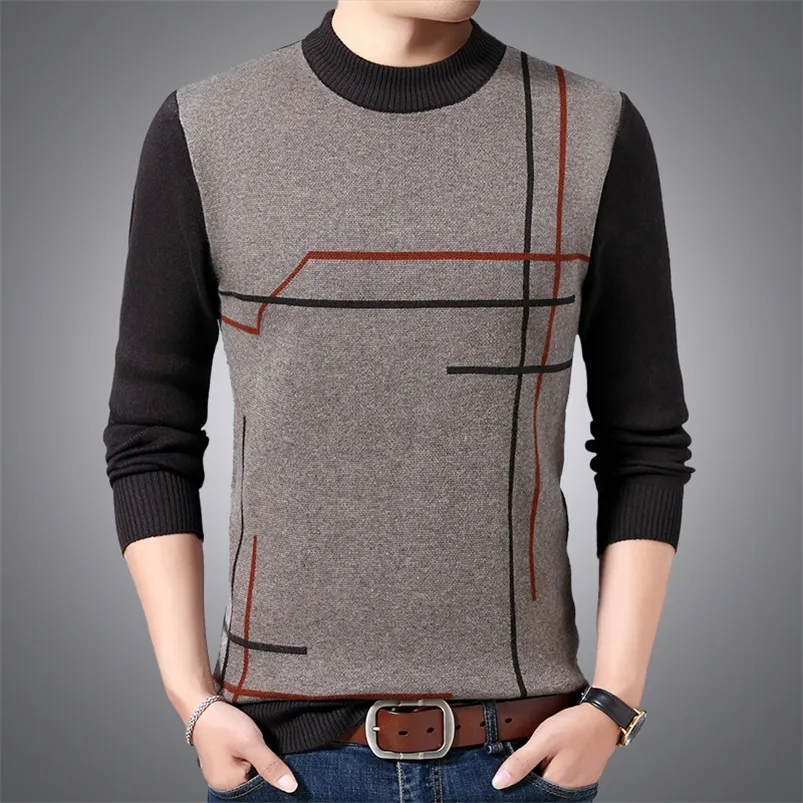 Herrtröjor Autumn Winter Warmth Pullover Bottom Shirt Tröja Men's Business Casual Round Neck Slim Standed Long Sleeped 220830