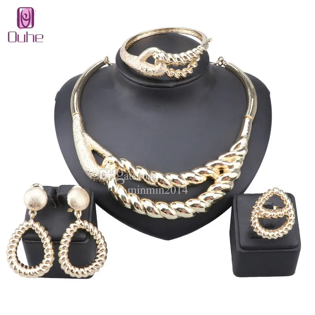 Luxe Italië dames goud kleur sieraden bamboe knopen ketting oorring ring bangle bruiloft feest cadeau sieraden set