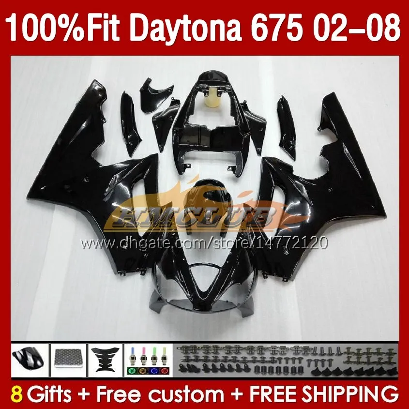 Spuitvorm Glanzende zwarte kuipen voor Daytona 675 675R 02 03 04 05 06 07 08 BODYS 148NO.22 DAYTONA675 DAYTONA 675 R 2002 2003 2004 2005 2006 2006 2007 2008 OEM Fairing Kit