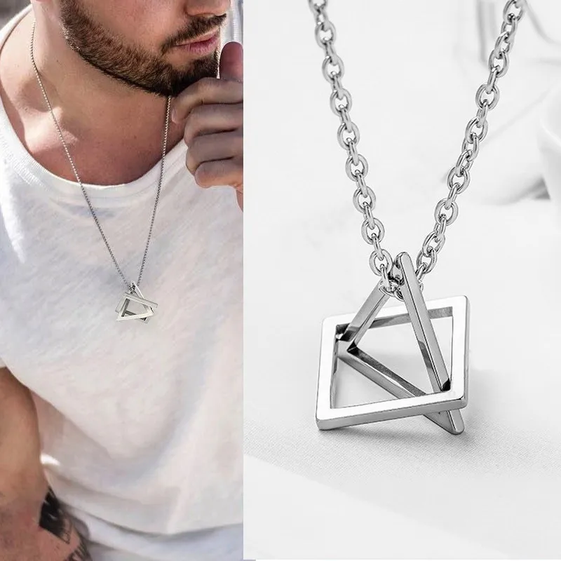 Fashion Punk Silver Color Triangle Triangle Neccani Collana in acciaio inossidabile Pieticoli geometrici Collana maschile Collana maschile