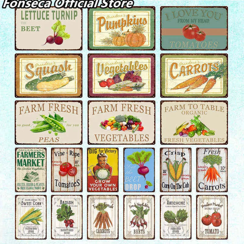 Métal Peinture Décor Légumes Vintage Tin Signe En Métal Signe Plaque Décorative Mur Décor Ferme Jardin Salon Cuisine Décoration T220829