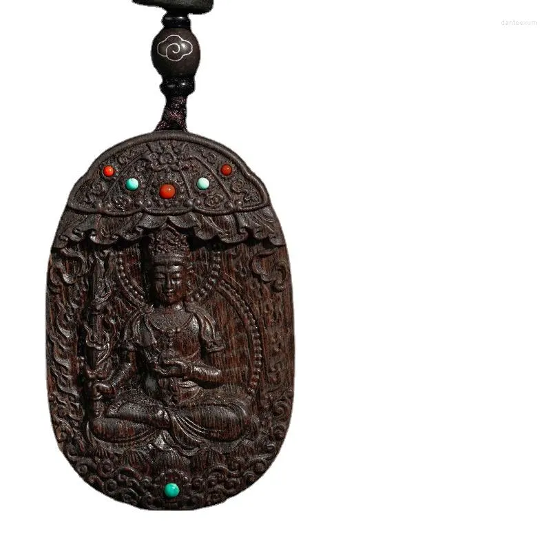 Pendentif Colliers Agarwood Amulette Tigre Naturel Année Naissance Bouddha Bois de Santal Guanyin Puxian Void Tibétain Bodhisattva Acalanatha