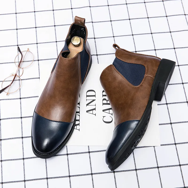 Boots Boots Men Chaussures Couleur solide Pu Slip on Personnalize Budle Fashion Casual Street All-Match AD155