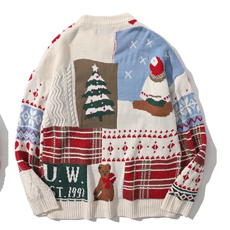 Suéteres para hombres YlSHioo Invierno Cálido Jersey Navidad Cuello redondo Punto Pareja Hip Hop Casual Patchwork de gran tamaño 220830