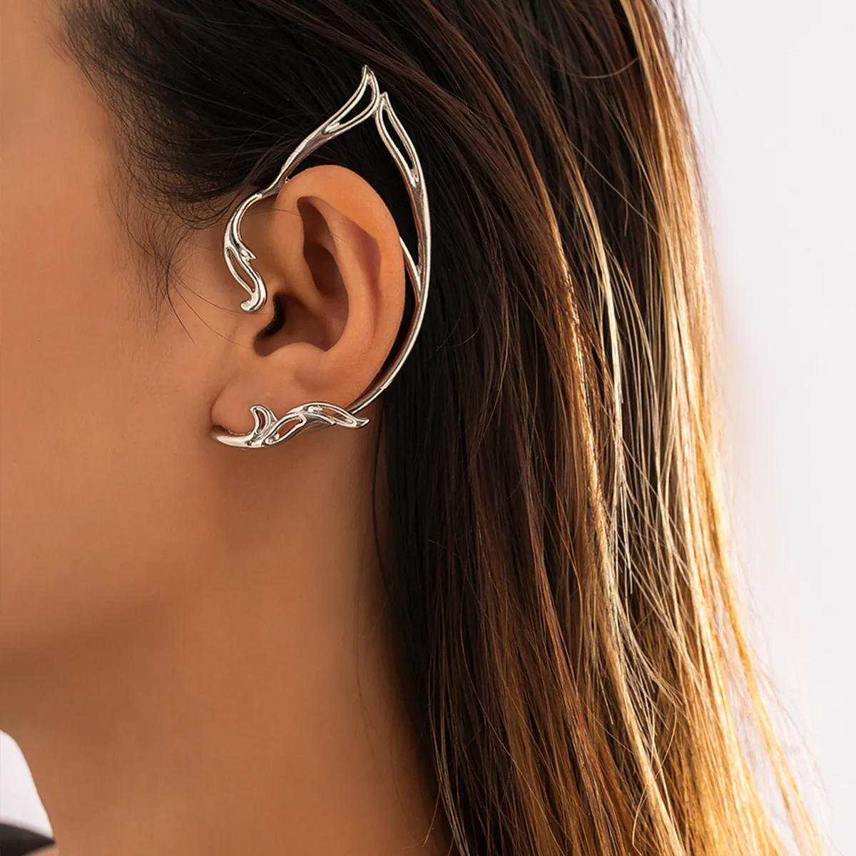 S3167 Fashion Jewelry Retro Metal Cat Ears Cuff Hang No Hole Single Piece Ear Clip Earrings