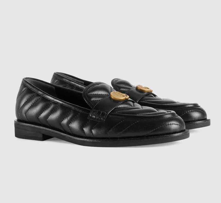 Super qualité double-c Femmes Hommes chaussures de sport mocassins en cuir de veau souple mocassins matelassés appartements noirs Chaussures originales avec boîte