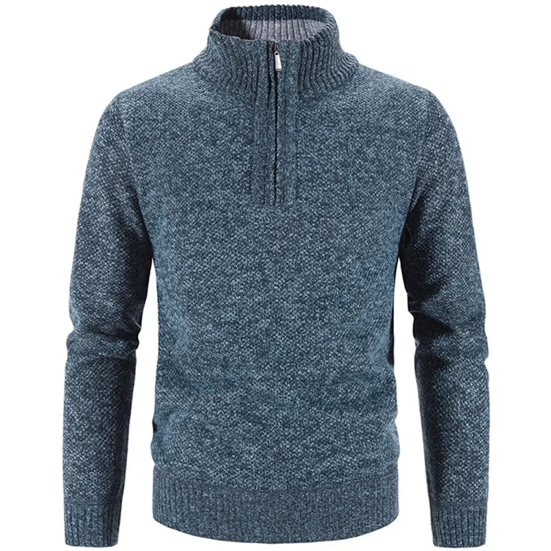 Pulls pour hommes automne hiver épais pulls tricotés couleur unie fermeture éclair col montant slim fit tricot casual homme 220830