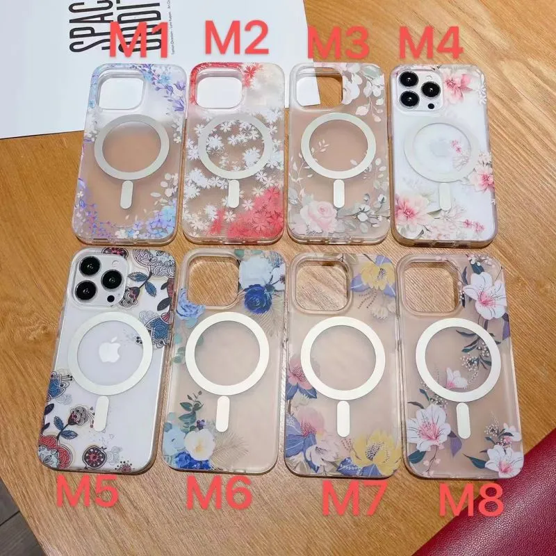 Blumendesign Handyhüllen für iPhone 14 14Pro 13 12 11 Magnetische Scheuerschutzschalen