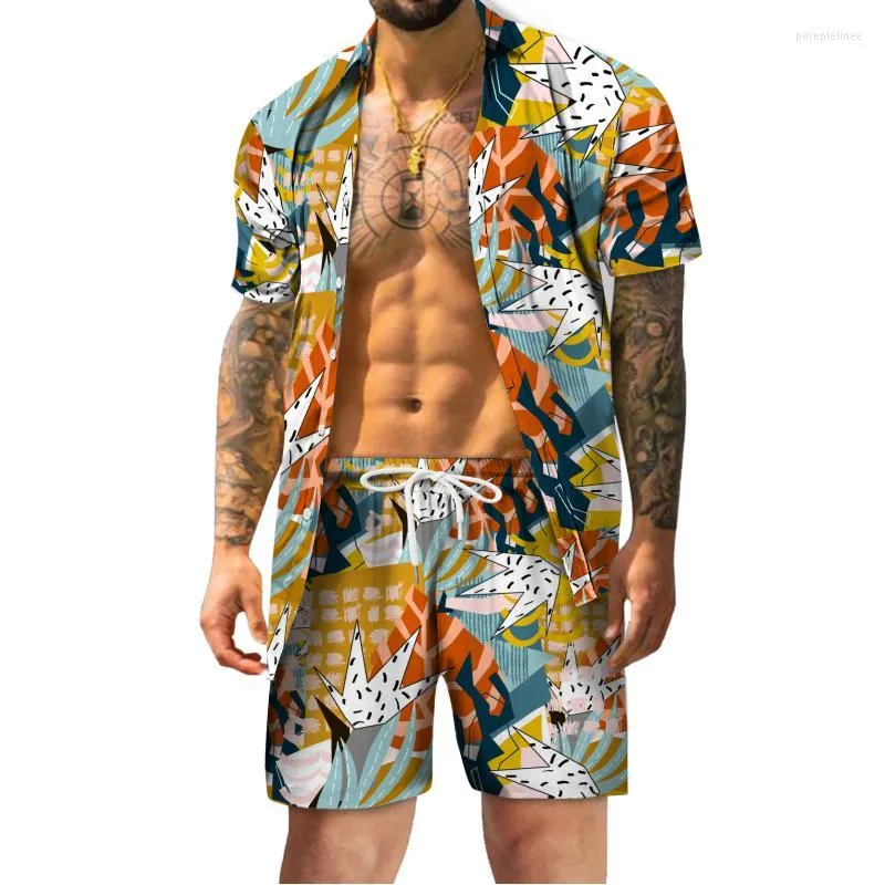 Herrsp￥rar sommarskjortor shorts digital tryckning camisa maskulina casual mode m￤ns upps￤ttningar ropa hombre streetwear hawaiian