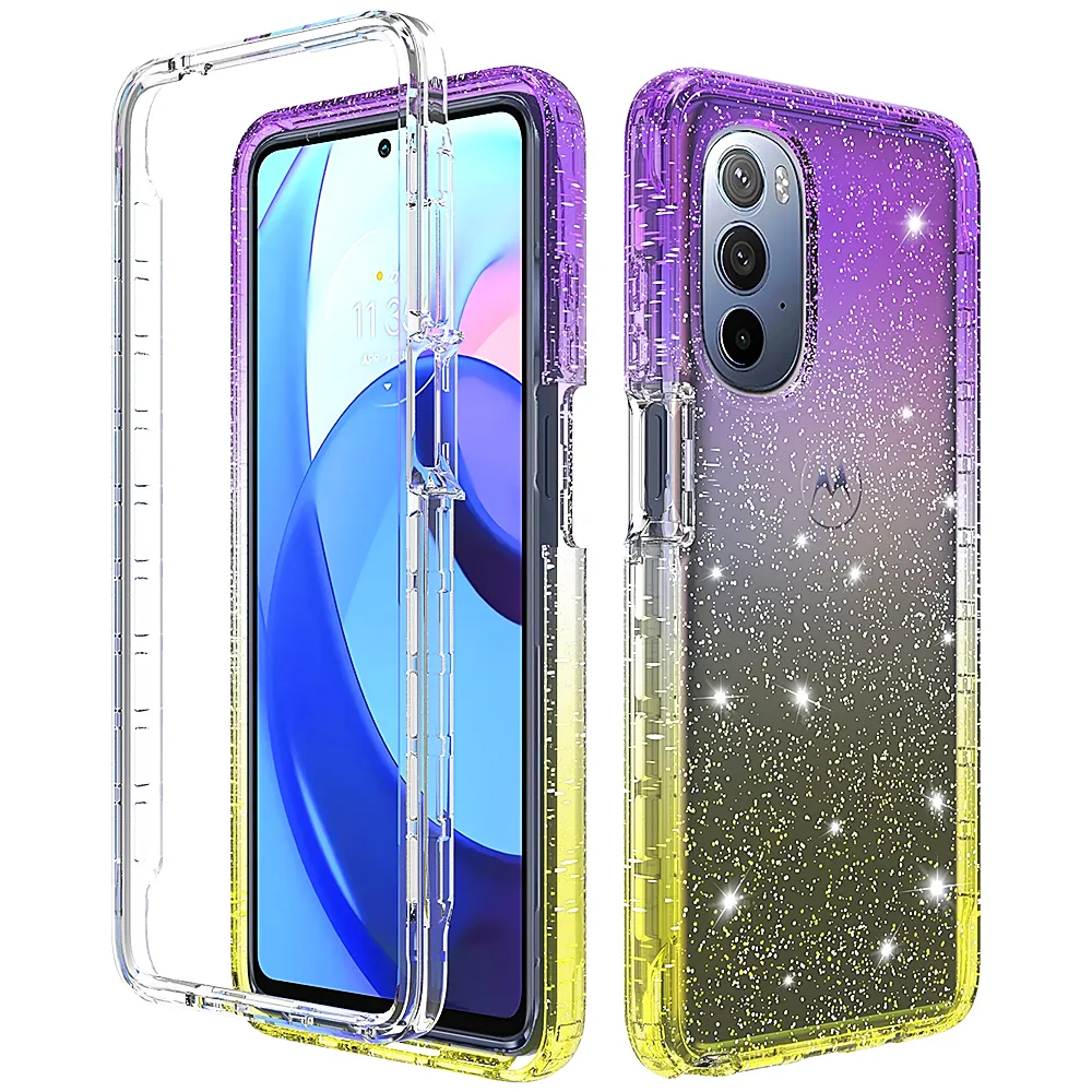 Phone Cases For Motorola G8 G6 G7 G9 G POWER PLUS PLAY E5 E7 EDGE PLUS ONE HYPER FUSION With Clear PC & TPU 2-Layer Blingbling Gradient Color Drop Protection Cover