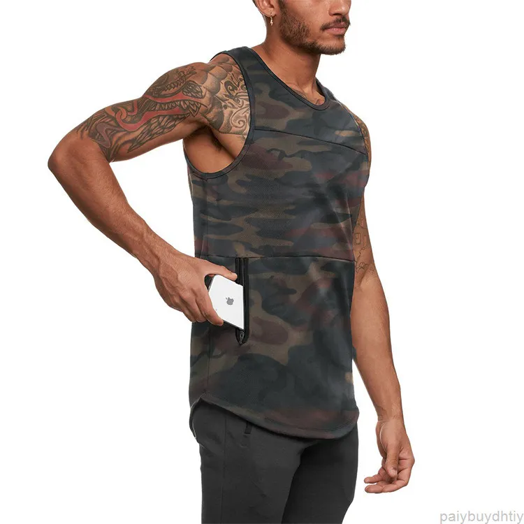 Sports Brand ASR Herren-Tant-Tops, Camouflage-Druck, ärmellos, Pullover, Tunika, Top, Sport, U-Ausschnitt, atmungsaktiv, schnell trocknend, Fitness, Herrenbekleidung