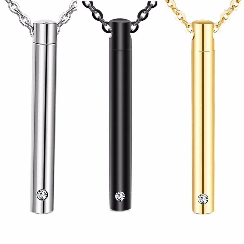 Pendant Necklaces Unisex 3 Tone Stainless Steel Jewelry Cylinder Crystal Memorial Urn Slide Screw Opens Cremation Necklace Ash Case Holder