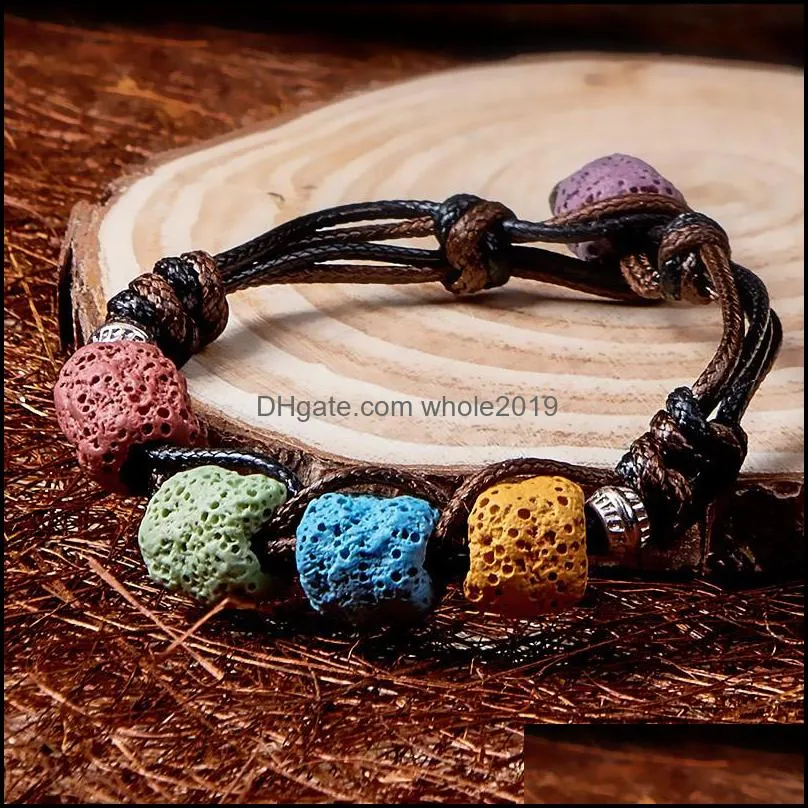 Beaded Strands Handmade Lava Stone Beads Strand Bracelet Friendship Bracelets Adjustable Rope Essential Oil Diffuser Wo Dhseller2010 Dhkyu