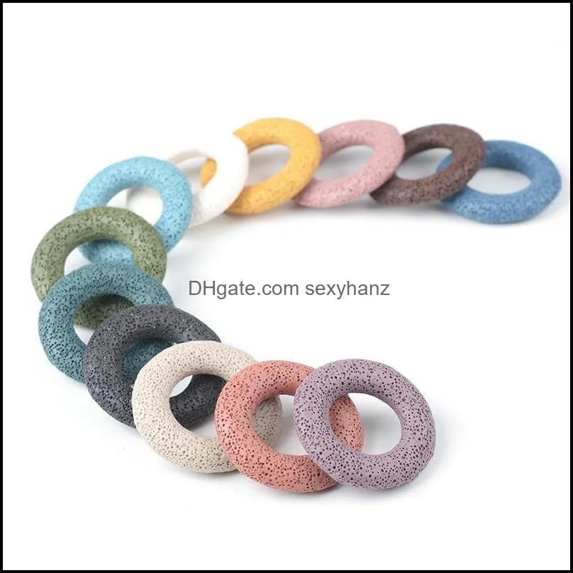 Charms 5m Circle Ring Volcanic Lava Stone Loose Beads Slide Charms Pendant Smycken Tillbeh￶r f￶r halsband Drop Deli Sexyhanz DHK15