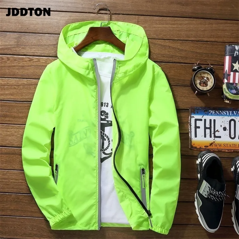 Mens Jackets JDDTON Mens SunProtective Jacket Fluorescence Windbreaker Casual Loose Luminous Coat Hip Hop Male Bomber Jacket Big Size JE491 220830