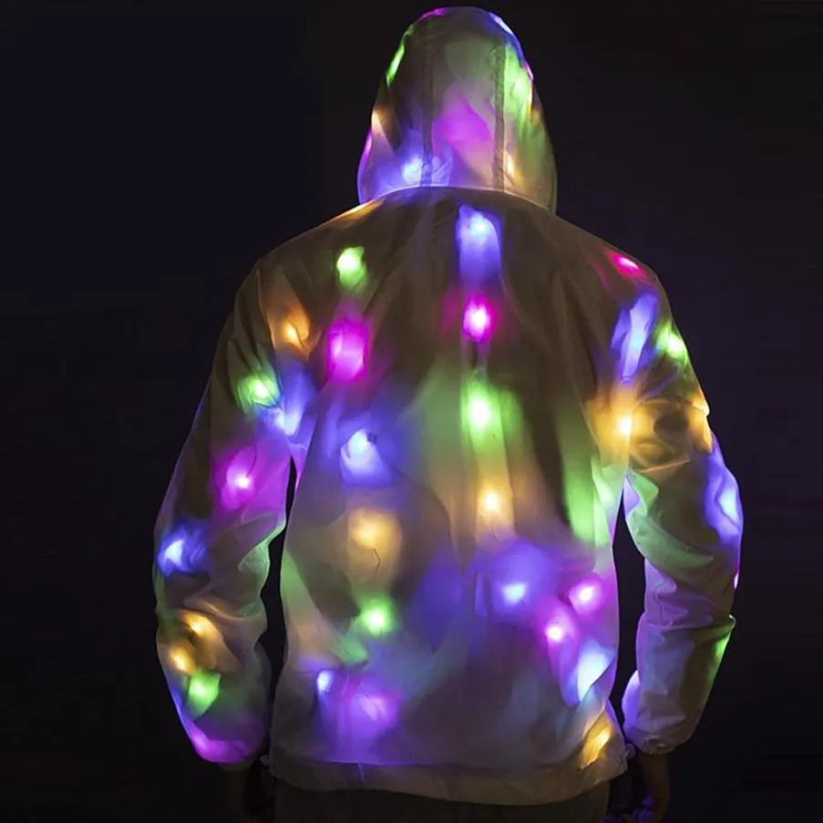 남성 재킷 코트 남성을위한 코트 여성 빛나는 LED 다채로운 빛나는 의류 패션 탑 배터리 262L