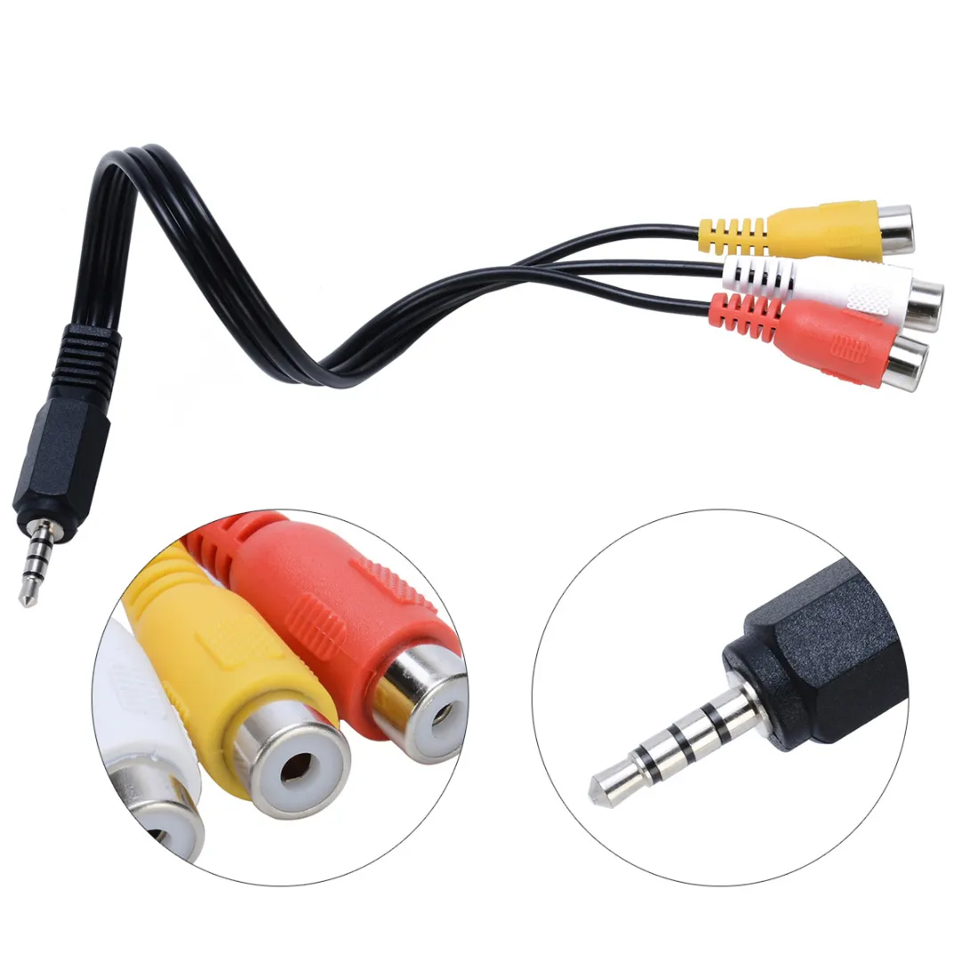 3.5mm Audio Cables Jack Plug male to female 3 RCA Adapter High Quality AUX Video AV Cable Wire Cord 25cm