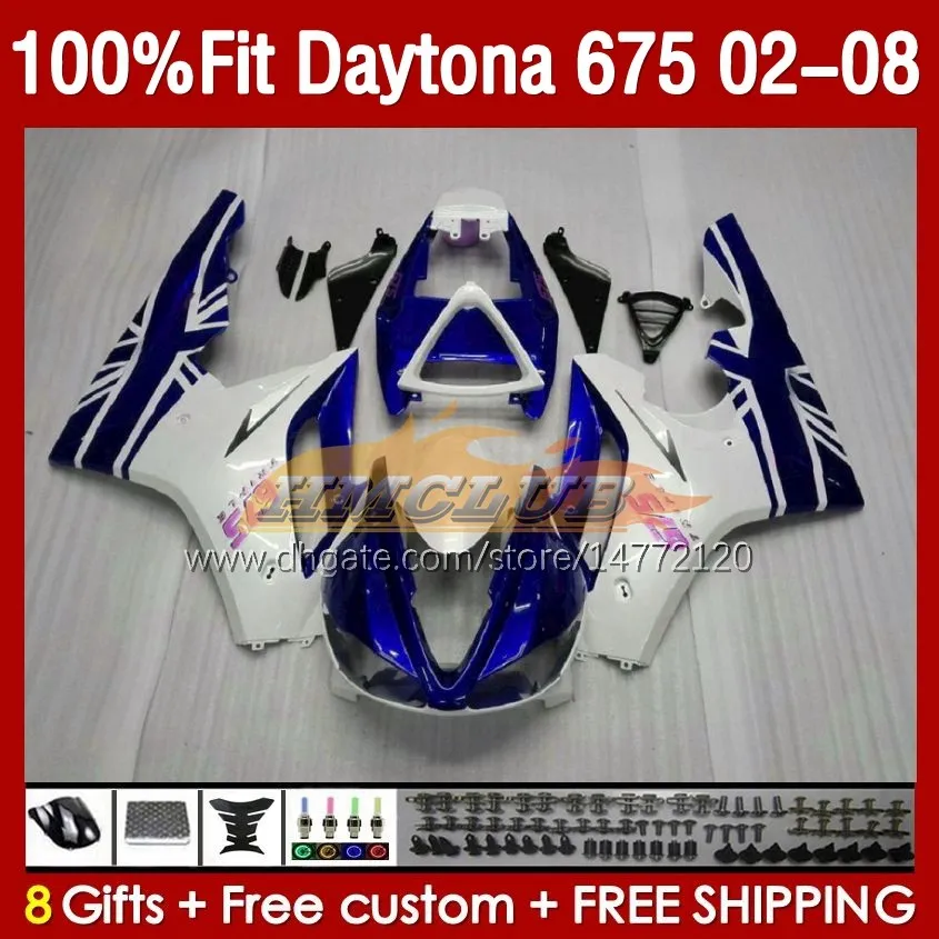 Daytona 675 675R 02 03 03 04 05 06 07 08 바디 148NO.2 Daytona675 Daytona 675 R 2002 2003 2004 2006 2007 2008 OEM Fairing Kit Pearl Blue Blk