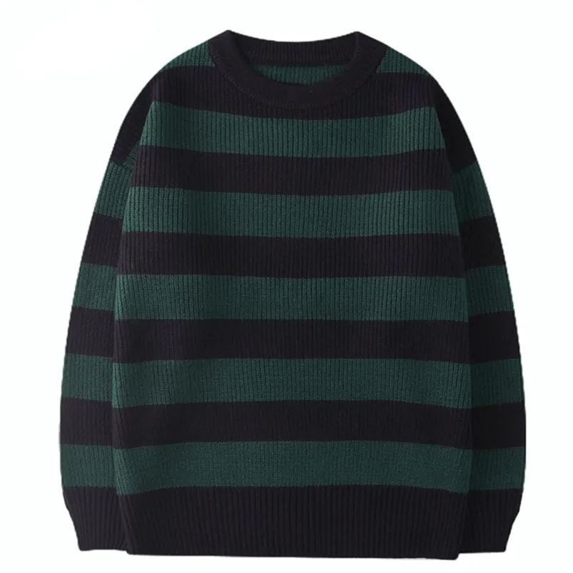 Männer Pullover Koreanische Gestrickte Männer Frauen Harajuku Casual Baumwolle Pullover Tate Langdon Gleichen Stil Grün Gestreifte Tops Herbst 220830