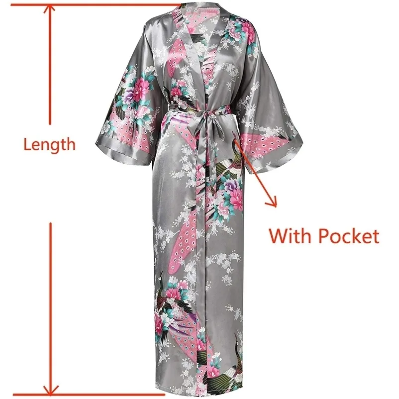 Bata de mujer Sexy para mujer, bata larga con bolsillo para boda, novia, dama de honor, bata de baño tipo kimono de rayón, talla grande SXXXL, vestido de noche 220830