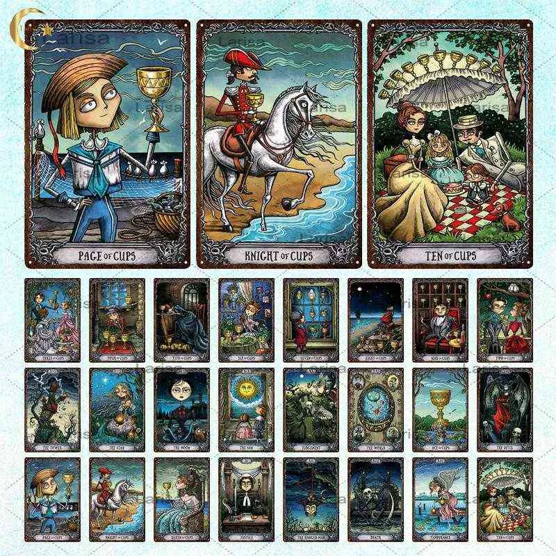 Metal Painting Tarot Metal Tin Sign ical Character Princess Knight Metal Card Retro Wall Sticker Oracle Deck Tin Plaque for Club Decor T220829